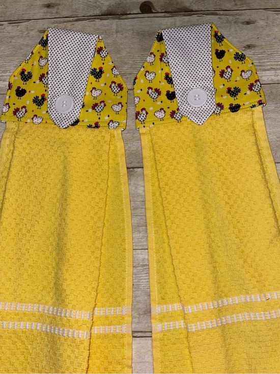Hand Crafted Other - Chickens Sewn Top Hanging Towels Set of 2 Yellow & Black Button Closure
